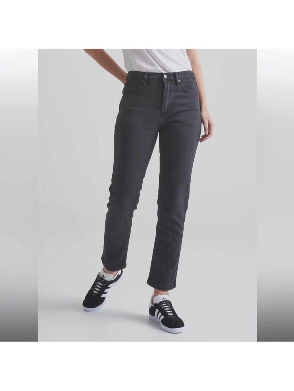 DU/ER Women's Midweight Performance Denim High Rise Straight Jeans 30x29 Black